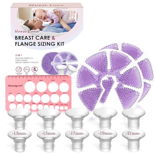 Nursi Luna Flange Sizing Kit with Flange Inserts 13/15/17/19/21mm 10PCS, Breast Pump Flange Insert for 24mm Flange/Shield of Most Electric Breast Pumps, Pumping Breastfeeding Essential Kit for New Mom