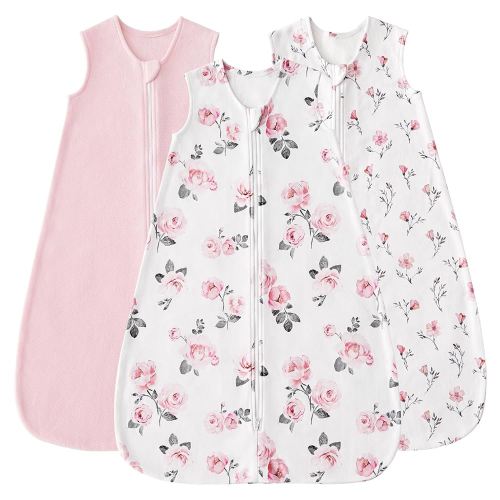 PHF 3 Pack Warm Micro-Fleece Baby Sleep Sack 6-12 Months, Soft Baby Wearable Blanket, 2-Way Zipper Sleeping Bags, Comfy Toddler Sleeping Sack for Girls, Medium Size, Floral