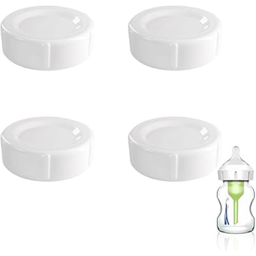 4pcs Wide Bottle Caps compatible for Wide-Neck Natural Flow Dr Brown Bottles,BPA Free Travel and Storage Baby Bottle Lids Replacement Parts with Sealing Gasket for Baby Bottles Accessory (White)