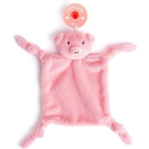 Pacifier Holder with Detachable Pacifier by Bella Tunno, Soft Animal Lovey Snuggle Toy Attaches to Teethers, Baby Gift for Newborn Boys and Girls, Babies 0+ Months, Pig
