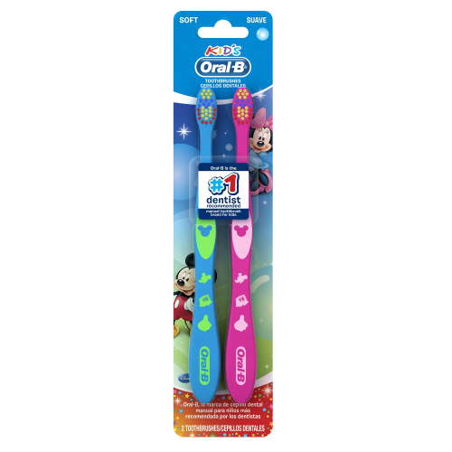 Oral-B Kids Disney's Mickey and Minnie Soft Bristle Manual Toothbrush, 2 Count