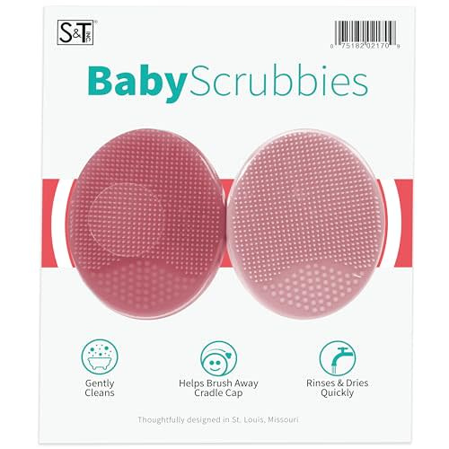 S&T INC. Exfoliating and Massaging Cradle Cap Bath Brushes for Baby, Silicone - 2 Inch x 2.5 Inch, Pink, 2 Pack