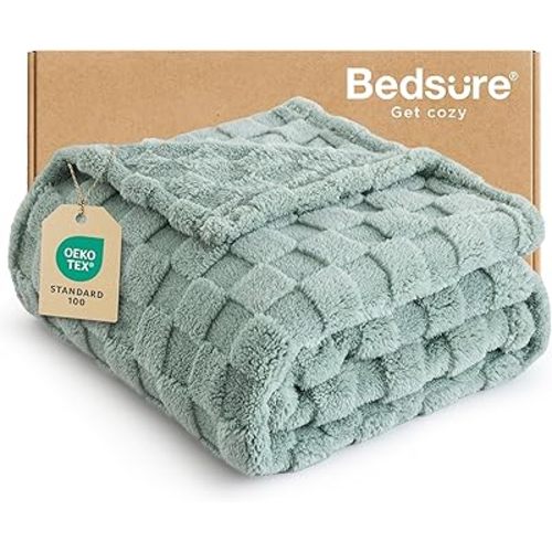 Bedsure Sage Green Fleece Blanket for Couch - Checkered Throw Blanket for Women, Cute Soft Cozy Throw for Girls, 50x60 Inches