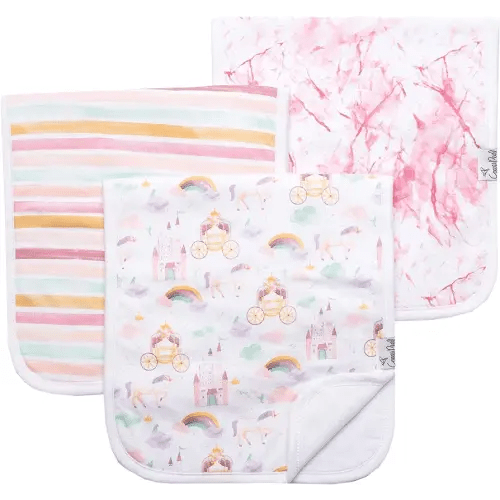 Copper Pearl Premium Baby Burp Cloths - 3-Pack Large Cotton Burp Cloths, Extra Soft Spit Up Rags with 3 Absorbent Layers, Perfect for Baby Girl Gifts (21" x 10" Size, Enchanted Set)