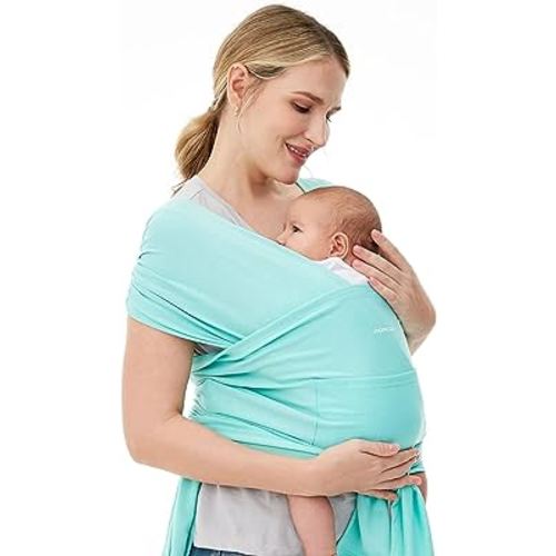 Momcozy Baby Wrap Carrier, Ergonomic Infant Slings for Newborn to Toddler 8-35 lbs, Adjustable Baby Wrap for Adult Fits Sizes XXS-XXL, Easy to Wear Baby Carriers, Lake Blue
