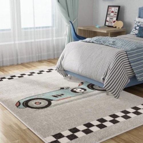 Unique Loom Whimsy Kids Collection Area Rug - Race Car (3' 11" x 5' 11" Rectangle Gray/Black) Perfect For Kids Bed Room/Nursery Room/Living Room/Class Room/Play Room
