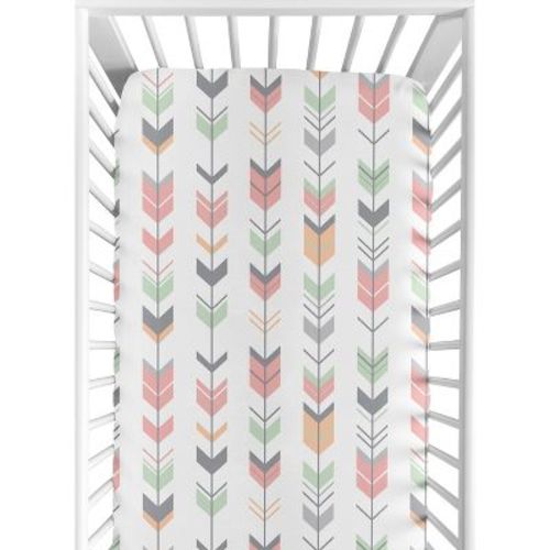 Sweet Jojo Designs Girl Baby Fitted Crib Sheet Mod Arrow Pink Green And Grey