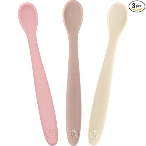 WeeSprout Silicone Baby Spoons - First Stage Infant Feeding Utensils With Soft-Tip, Bendable Kitchenware for Parent & Self-Feeding, Ultra-Durable, Dishwasher Safe, Travel Case, Set of 3