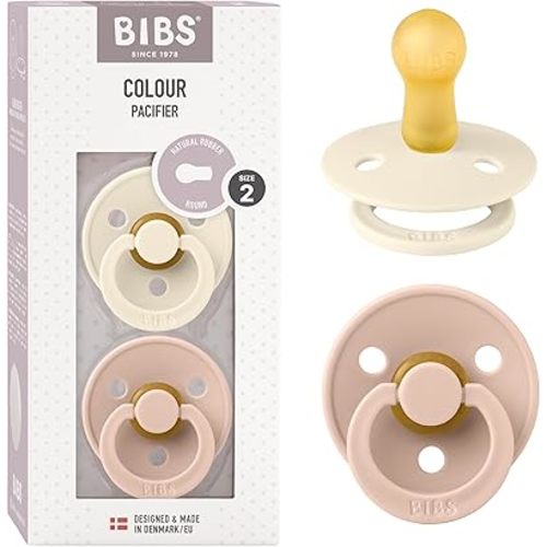 BIBS Pacifiers Colour Collection | Natural Rubber Baby Pacifier | Set of 2 BPA-Free Soothers | Made in Denmark | 6+ Months (Pack of 2) | Blush/Ivory