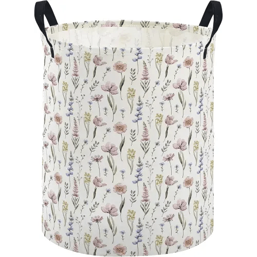Essme Kids Laundry Basket,Flower Hamper Collapsible Canvas Waterproof Storage Bin for Girls, Cute Hamper,Gift Baskets.(Flower)