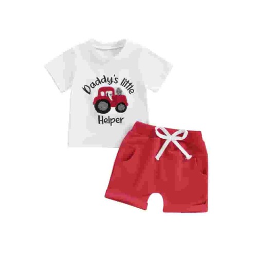 PaerPade Short Sleeve T-shirt with Elastic Waist Shorts Tractor Cartoon Bear Print, Leisure (Infant)