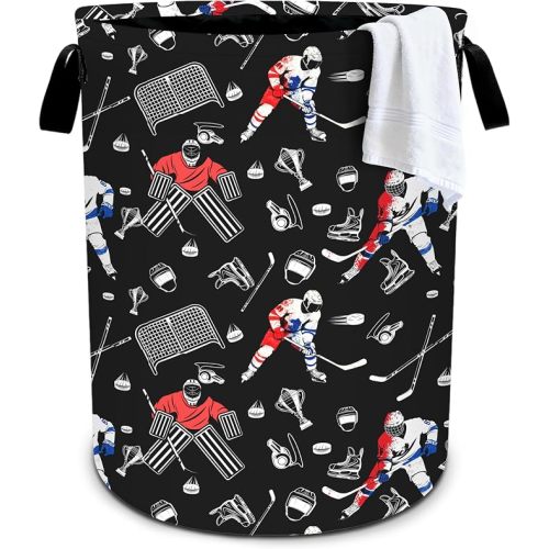 Hockey Laundry Basket Storage Bin Foldable Laundry Hamper Clothes Storage Bucket Organizer 19.6x15.7 Inch For Laundry Room/Bedroom/Bathroom