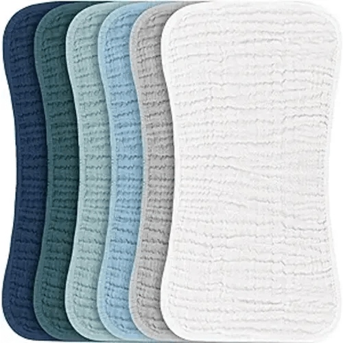 Konssy Muslin Baby Burp Cloths Sets for Unisex- 6 Pack Large 100% Cotton Burping Clothes for Newborn, Baby Girls and Boys - Blue