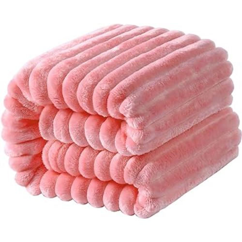 NTBAY Flannel Fuzzy Toddler Blanket, Fluffy Warm and Lightweight Reversible Stripes Design Baby Plush Blanket, 30x40 Inches, Pink