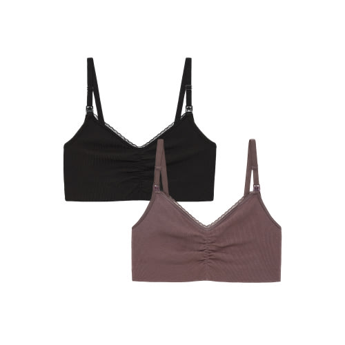 Joyspun Women's 2-Pack Maternity Ribbed Cotton Nursing Bralette, Sizes S-XXXL