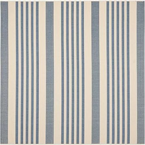 SAFAVIEH Courtyard Collection 6'7" Square Beige/Blue CY6062 Stripe Indoor/ Outside Waterproof Easy cleansingPatio Backyard Mudroom Area Mat