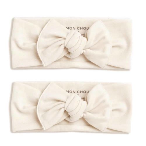 Adjustable Baby Headbands - Set of 2 Organic Cotton Headbands for Baby Girls - Ultra Soft, 100% Pima Cotton Infant Hair Bows (Ivory)