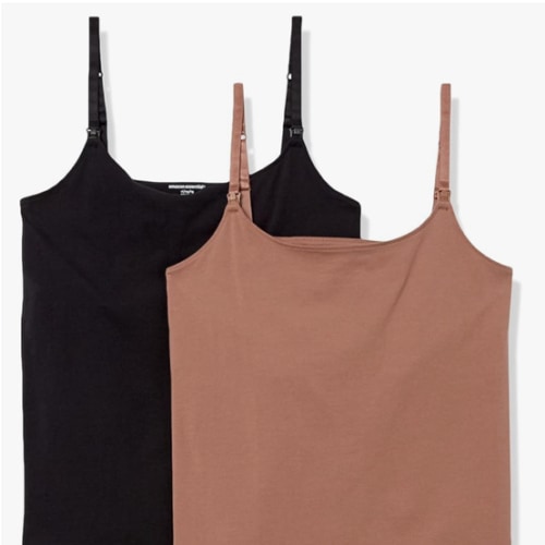 Amazon Essentials Women's Maternity Nursing Friendly Camisole with Adjustable Straps and Built-in Shelf Bra, Pack of 2