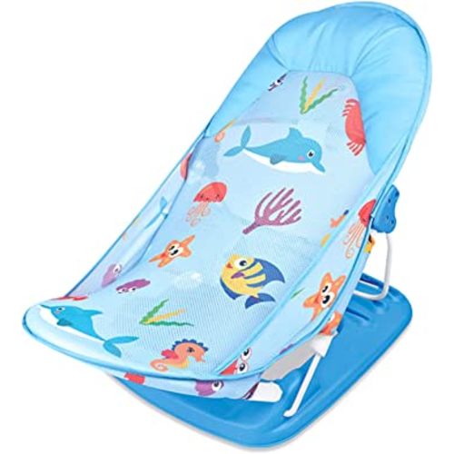 Foldable Baby Bather with Adjustable 3 Reclining Positions Bath Support for Use in The Sink or Bathtub Baby Bather for Newborn Infant Babies 0-12 Months (Blue)