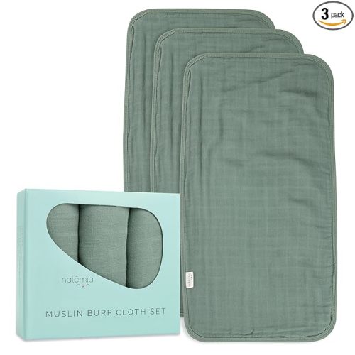 Natemia Ultra Soft Muslin Burp Cloths – Large, Super Absorbent Baby Burp Cloths for Newborn Spit Up - Machine Washable for Drool and Messes Essentials for Boys & Girls, 3 Pack