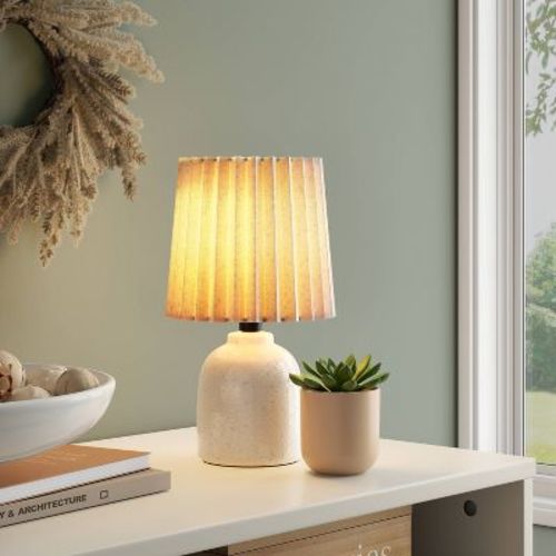 Mini Printed Ceramic Base Table Lamp with Printed Pleated Shade Light Green - Room Essentials™