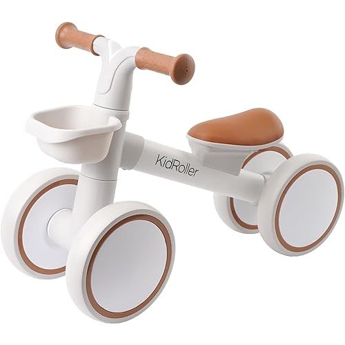 Kid's Balance Bikes for 1 Year Old Boys and Girls, 12-24 Months Toddler Ride-on with Adjustable Seat and a Front Basket, First Birthday Gifts (White)