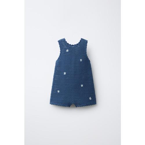 EMBROIDERED EYELET KNIT ROMPER - Blue | ZARA United States