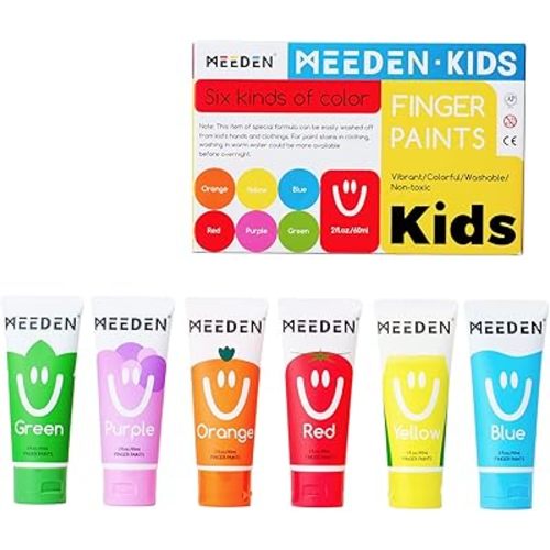 MEEDEN Finger Paints for Kids, Washable Kids Finger Paint Non Toxic Finger Painting Set for Toddlers 3+ Age Art Painting Supplies Gift for Baby Hand Painting DIY Crafts, 6 Colors, 60ml/Tube