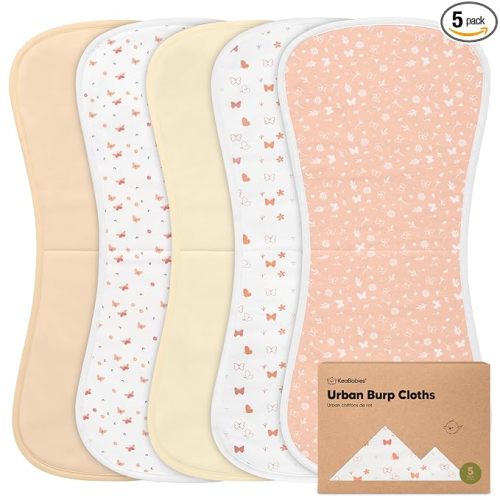 Organic Burp Cloths Baby Boy & Girl - 5-Pack Super Absorbent Cotton Burping Cloths for Babies, Soft & Plush Newborn Spit Up Rags, Infant Towels for Milk Spit Up, Unisex, Large 21" x 10" (Butterflies)