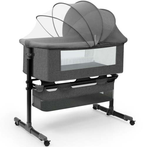 HDJ 4 in 1 Baby Bassinet, Portable Infant Bedside Crib with Lockable Wheel for 0-6 Months Baby, Dark Gray