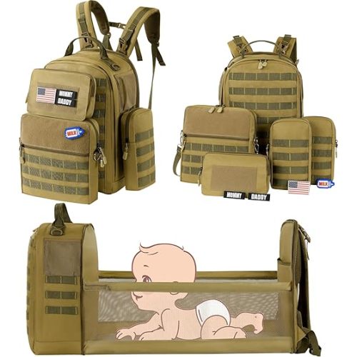 MABOZOO Baby Diaper Bag Backpack Combo with 4 Detached Bag, Diaper Bag with Expandable Diaper Changing Station and Pad, Dad Diaper Bag Baby Bag for Boys Girls