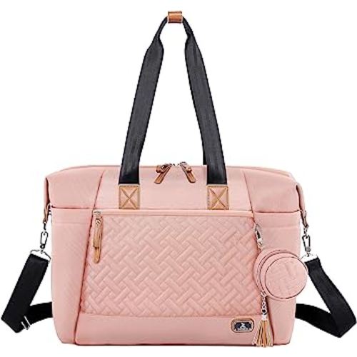 Dikaslon Diaper Bag Tote, Large Travel diaper tote for Mom and Dad, Multifunction baby tote bag for Boys and Girls with Pacifier Case and Changing Pad, Pink
