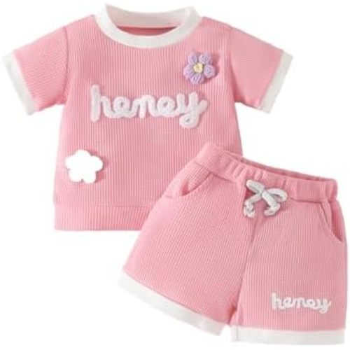 Toddler Baby Girl Outfits Floral Summer Clothes Infant Spring Waffle Short Sleeve Shirt Tops Cute Shorts Set