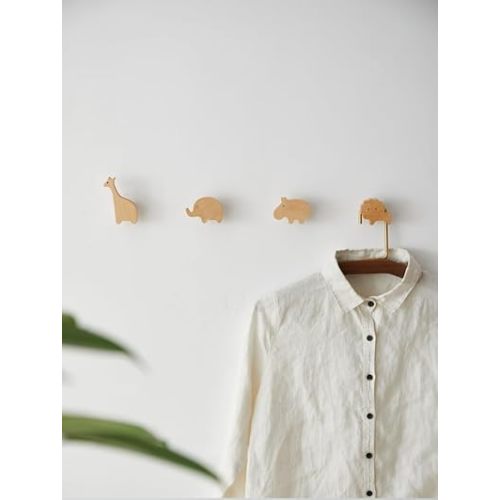 WONQEXZ Wall Hook,Child Baby Nursery Wood Wall Hook,Natural Wild Animal Coat Hooks,Wooden Hooks,Children Wall Mounted Hook,Set of 4