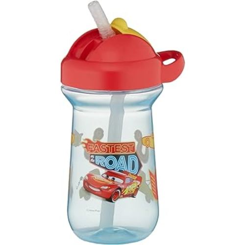 The First Years Disney/Pixar Cars Toddler Straw Cup - Spill Proof Flip Top Toddler Sippy Cups - 18 Months and Up - 10 Oz