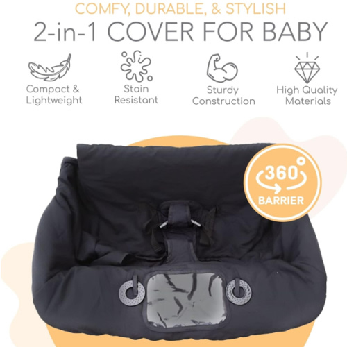 2-in-1 Cushy High Chair Cover and Shopping Cart Cover for Baby, Comfortable Cover for Grocery Cart, Universal Fit Cart Cover for Babies, Includes Storage Pouch - Black