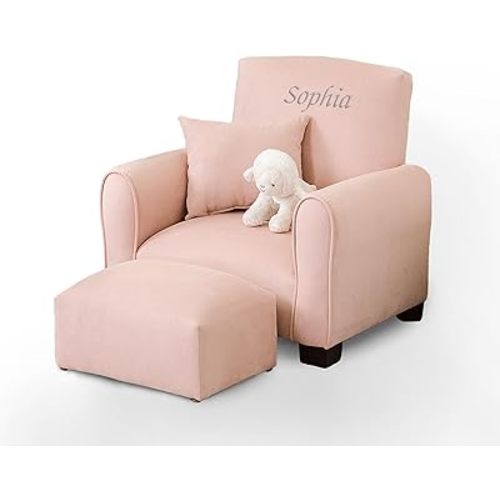 Generic Kids Personalized Chair, Personalized Kids Upholstered Rocking Chair, Toddler Chair with Personalized Name, Comfy Kids Armchair, Kids Chair with Personalization (Blush Suede, Legs), KC100L-PN