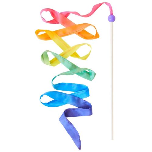 Sarah's Silks Rainbow Streamer - 8' Long Ribbon Wand for Kids, Pretend Play, Dance, Baton Stick Twirling, and Gymnastics Party Favors | 100% Silk and Wood Montessori and Waldorf Toys