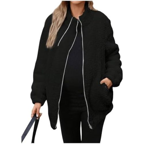 SOLY HUX Women's Maternity Winter Coat Fleece Zip Up Maternity Jackets for Pregnant Women Coat Extender for Pregnancy
