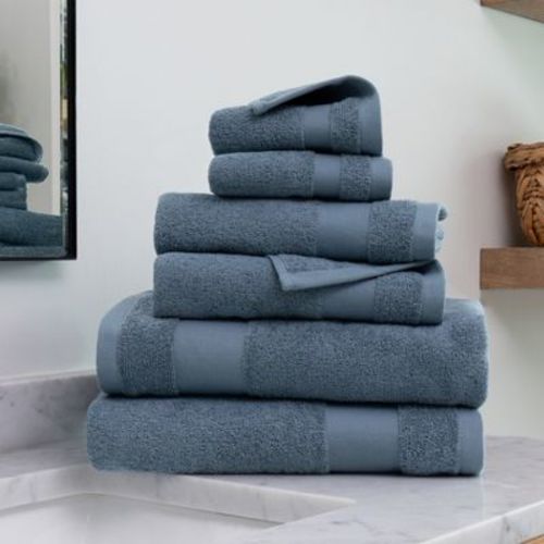 6 Piece Bath Towels Set, 100% Super Plush Premium Cotton - Becky Cameron, Light Blue, 6 Pack