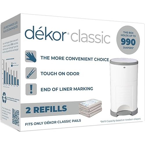 Diaper Dekor Classic Diaper Pail Refills, Most Economical Refill System | Quick & Easy to Replace | No Preset Bag Size Use Only What You Need | Exclusive End-of-Liner Marking, Multicolor