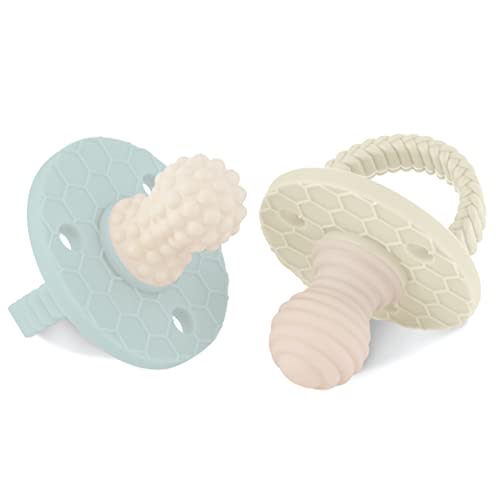SoothiPop (2 Pack) 3 Month+ Silicone Pacifier Shaped Baby Teething Toy - Freezable & Chewable Baby Teether - Soft, Textured Surfaces Massage & Soothe Infant Sore Gums - Honeycomb (Mint & Cream)