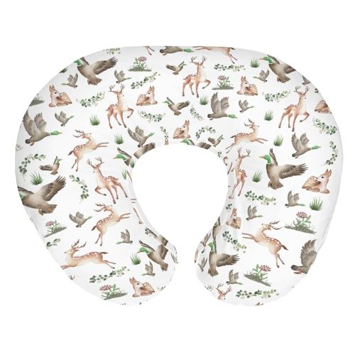 Wild Animals Hunting Baby Nursing Pillow Covers for Boy Girl Mallard Duck Deer Green Leaves Nursery Pillowcase for Breastfeeding Pillows Country Animal Hunters Soft Stretchy Slipcovers for Newborn
