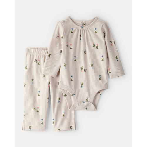 Baby Girl 2-Piece Floral Bodysuit & Pant Set - Brown - Carter's | Carter's