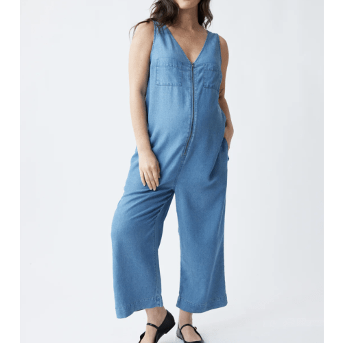 The Zip & Relax Maternity + Nursing Chambray Jumpsuit - XS