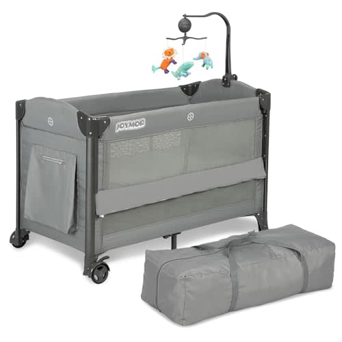 JOYMOR Baby Bassinet, Pack and Play with Bassinet and Carry Bag, Convert to Bedside Sleeper with Toy, Wheels for Boys Girls