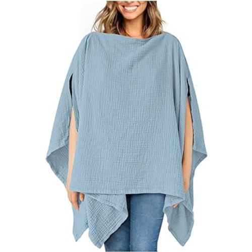 Konssy Muslin Nursing Cover for Breastfeeding, 360° Full Privacy Breathable 100% Cotton Breastfeeding Cover, Multi-use Carseat Canopy(Blue)