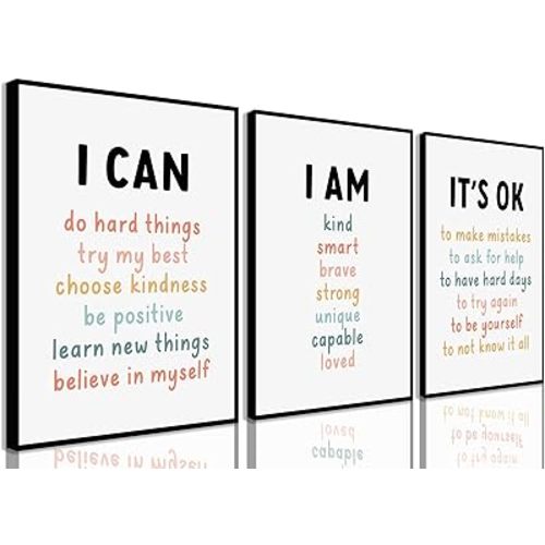 3Pcs Affirmations For Kids Wall Art Nursery Wall Decor Daily Inspirational Quotes Prints Posters Kids Bedroom Canvas Painting I Am I Can Words Pictures for Nursery Classroom Bedroom Unframed
