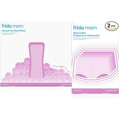 Frida Mom 2-in-1 Postpartum Absorbent Perineal Ice Maxi Pads + Disposable Underwear (Regular Boyshort) for Postpartum Care, Perineal Recovery and Cleansing After Birth
