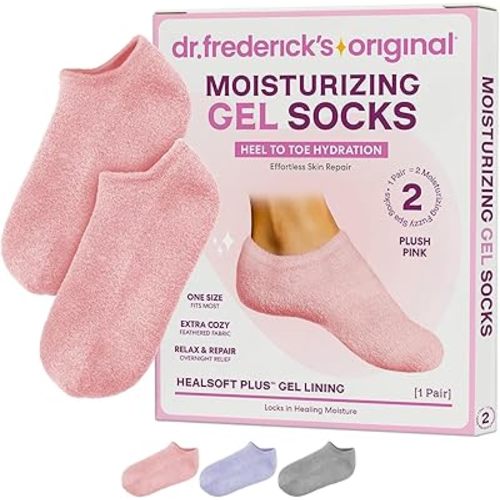 Dr. Frederick’s Original Moisturizing Gel Socks for Men & Women – Dry Feet & Cracked Heel Treatment – Full Foot Gel Lining with Mango Butter, Shea Butter, Jojoba & Coconut Oil – Plush Pink